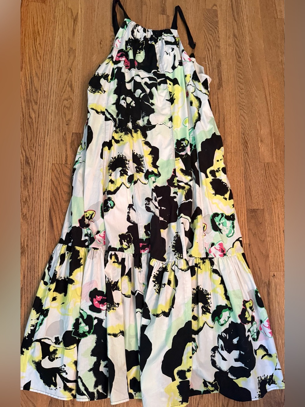 Peter Som Black Floral Maxi Skirt with Pastel Accents